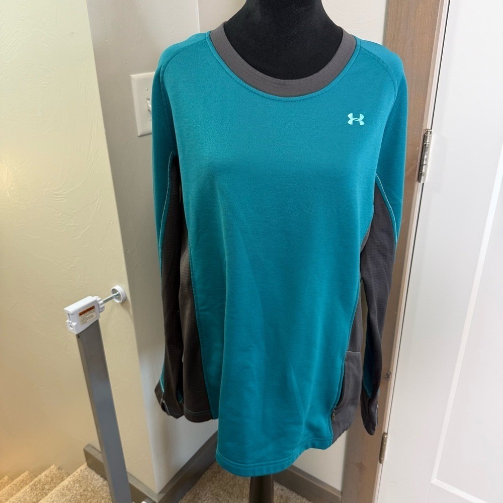 Under‎ Armour Women's Coldgear Turquoise Teal Top Sweatshirt Crew Long Sleeve XL